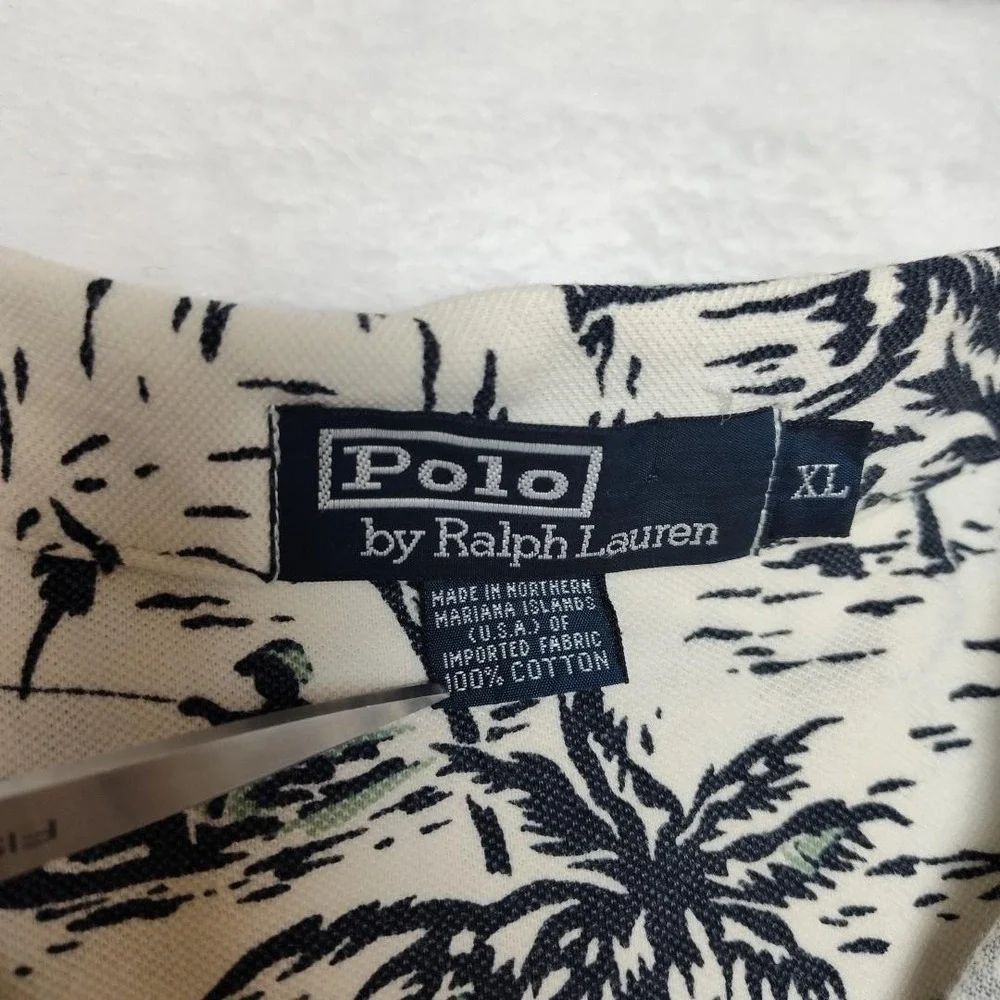 Polo Ralph Lauren Polo Shirt Mens XL White Hawaiian Floral Palm Tree USA Made